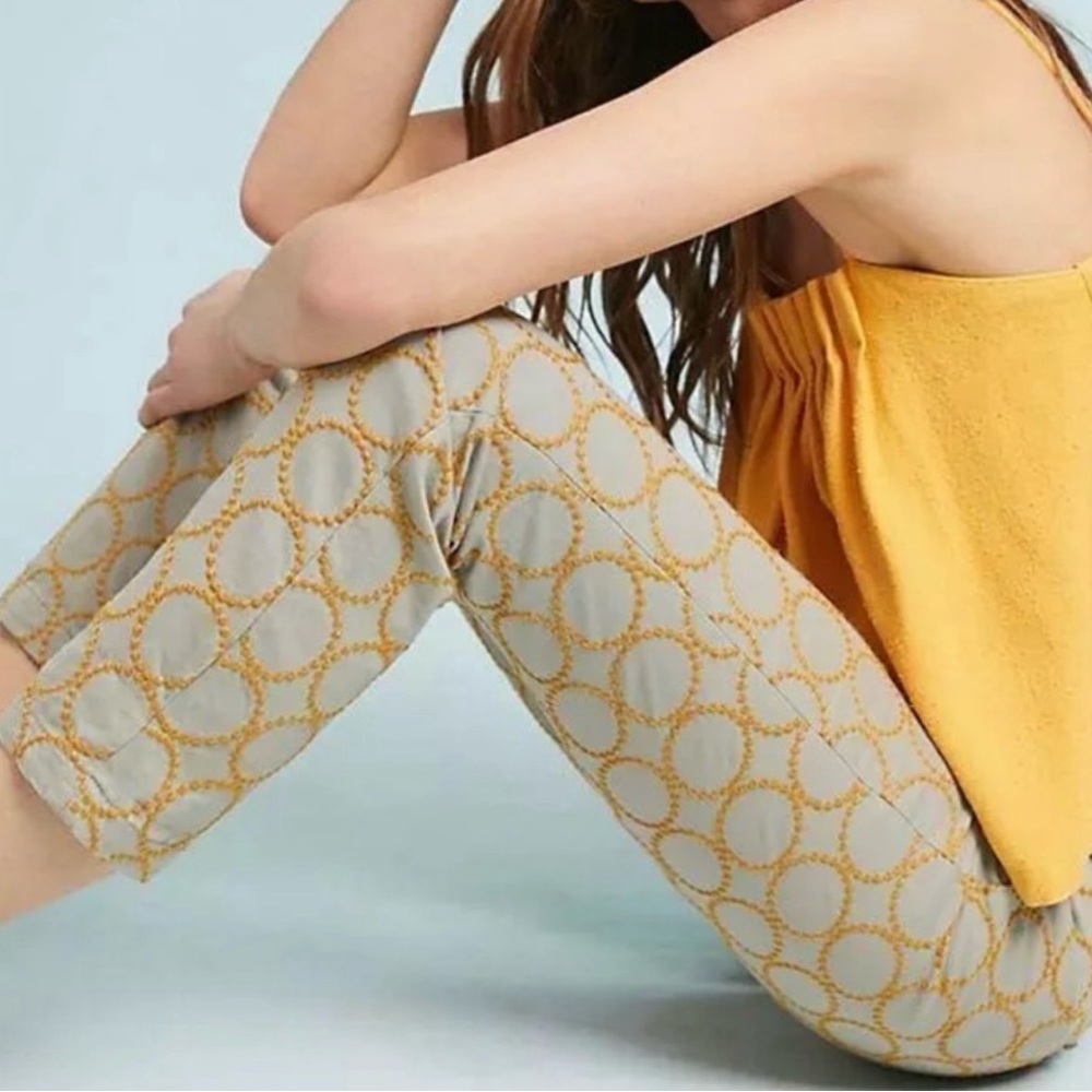 ANTHROPOLOGIE Relaxed Circle Embroidered Chino Pants Tan Size 28